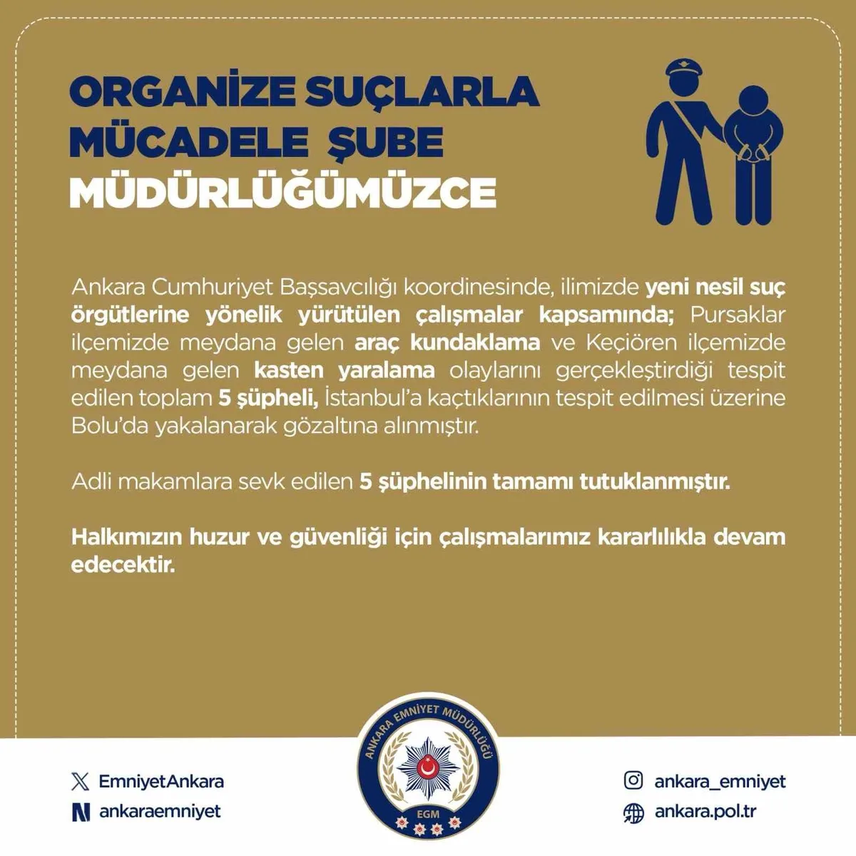 Ankara'daki Suç Olaylarının Failleri Bolu'da Yakalandı: 5 Kişi Tutuklandı